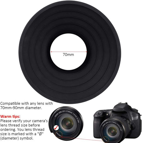 Lens Hood for Nikon Canon Pentax Sony 70-90mm Camera Lens, Anti-Glass Anti-Reflective Silicone Collapsible