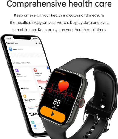 Smart Watch for Men Women Kids, 2.09" Touch Screen Fitness Tracker Smartwatch with Call/SMS/Sleep Monitor, Black