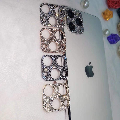 2 Pack Gold Camera Lens Cover Compatible with iPhone 12 Pro Max, 3D Glitter Bling Diamond Sticker Protector