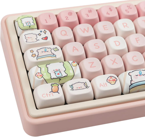 Hyekit PBT Keycaps, 145 Keys, Pink Pig Keycaps, Dye-Sublimation, MOA Profile Custom Keycaps for Cherry Gateron MX