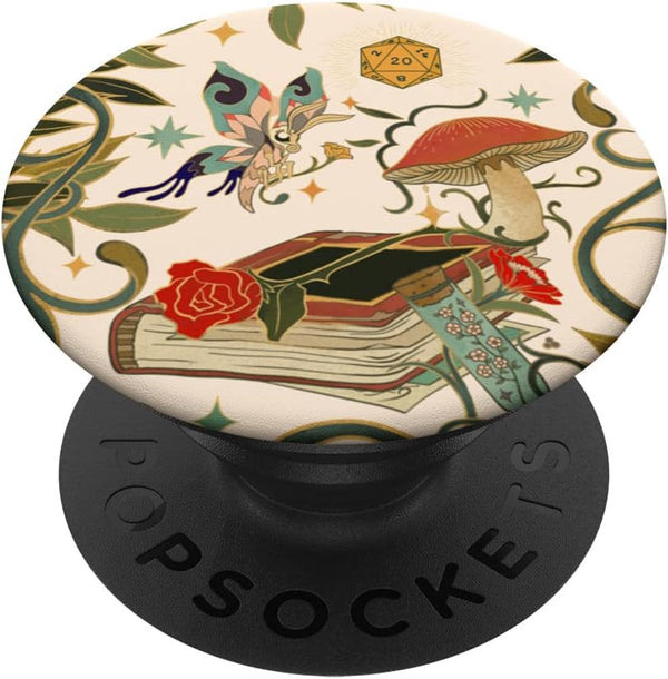 Feywild d20 Dice - Magic Grimoire, Mushroom and Butterfly DND PopSockets Swappable PopGrip