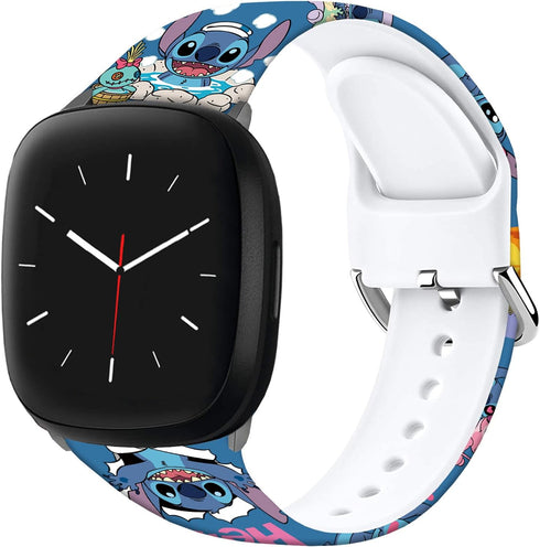 Stitch Holiday Pink Couple Bands Compatible with Fitbit Sense/Sense 2/Versa 3/Versa 4 Band Fancy Soft Sport Silicone Cartoon Holiday Strap Men Women