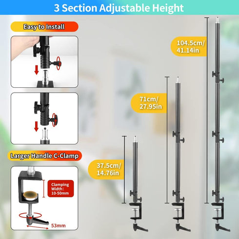Heavy Duty Overhead Camera Desk Mount Stand, 14.5"-41" with 1/4" Screw, 360° Rotatable Detachable Boom Arm for Streaming