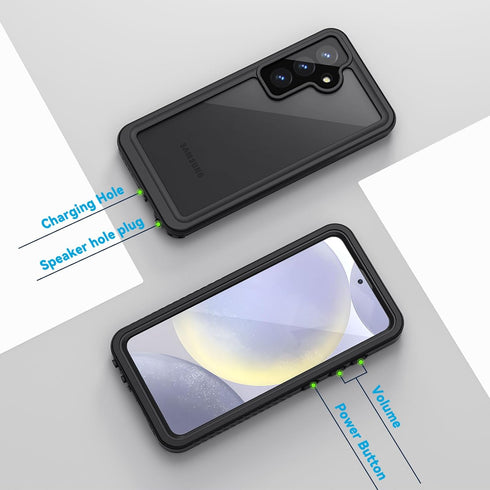 Lanhiem Samsung Galaxy S24 Case, Rugged Shockproof Cover, IP68 Waterproof with Built-in Screen Protector, Black/Clear