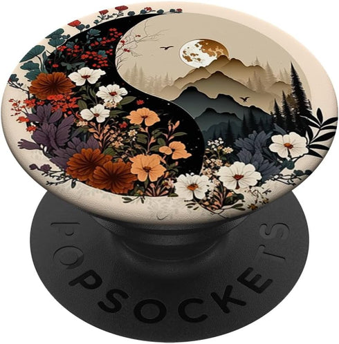Boho Chic Yin Yang Symbol Floral Forest Nature Mountain Zen PopSockets Standard PopGrip