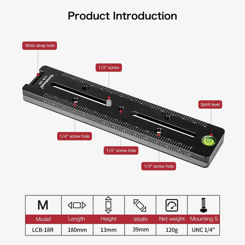 koolehaoda 180mm Quick Release Plate Rail Nodal Slide Dual Dovetail Plate with Bubble Level