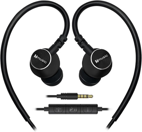 Wired Sports Earbuds with Microphone, 3.5mm Plug, Metal Shell, Over Ear Hook for Running, Gym, Workout, Exercising.