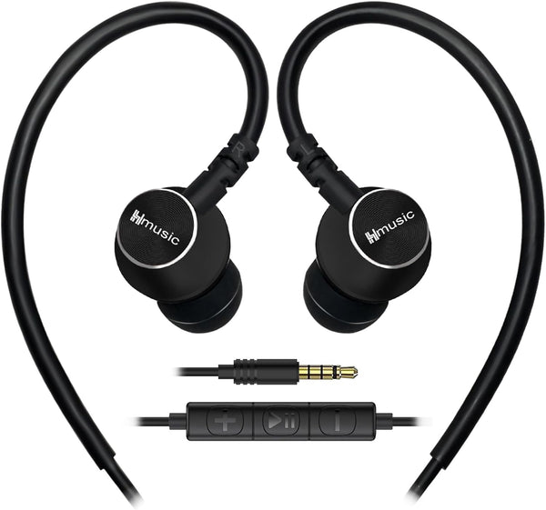 Wired Sports Earbuds with Microphone, 3.5mm Plug, Metal Shell, Over Ear Hook for Running, Gym, Workout, Exercising.
