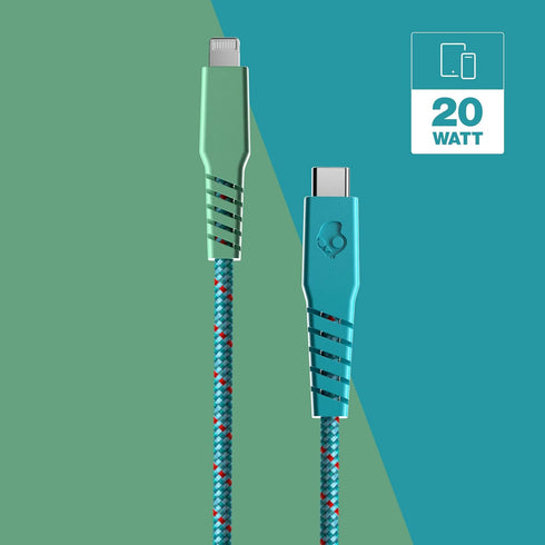 Skullcandy Line+ Braided Lightning Cable, 20W USB C to Lightning Charger Cable and Sync Cable with Fast Charging for iPhone/Pro/Max, 6ft - 90s Vacation