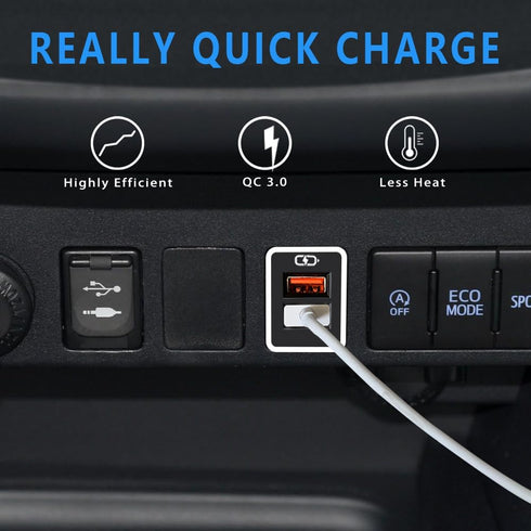 Car Charger QC3.0 Fast Charge, Dual USB Port Socket for Toyota, with LED Light Show, Compatible with Smartphones