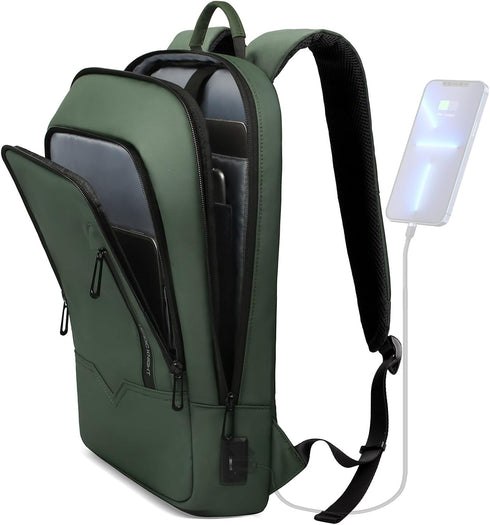hk Backpack for Men Slim Business Backpack with USB Charger Lightweight Anti-theft Water Resistant Laptop Bag for