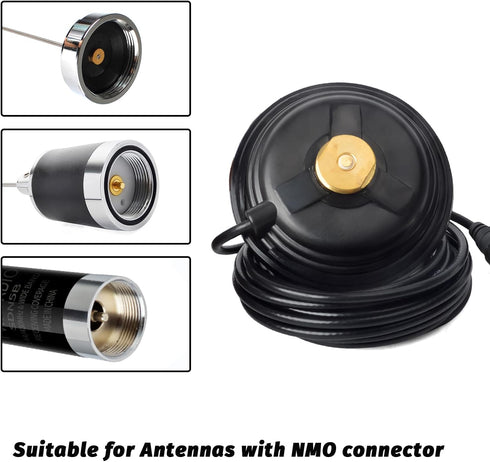 TWAYRDIO 4.3in 16.4ft RG58 PL259 NMO Antenna Mount, NMO Magnetic Mount with Low Loss Coaxial Cable Plug for VHF UHF HF