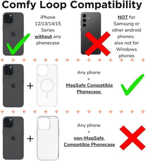 Magnetic Silicone Comfy Loop Grip Phone Holder, Compatible with MagSafe for iPhone 15/14/13/12 Series, Black