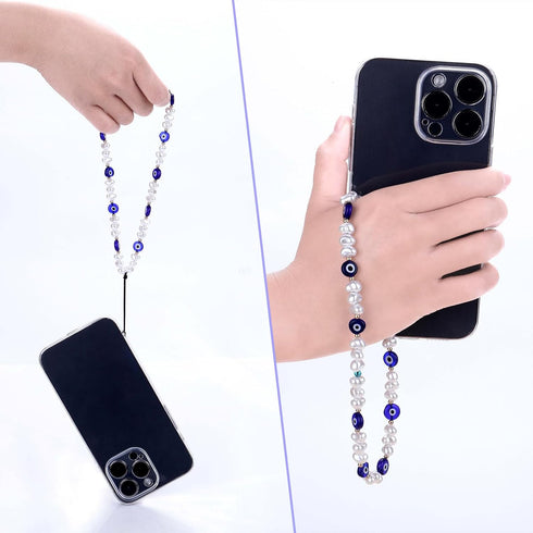Handmade Evil Eye Beaded Phone Charm, Lanyard Wrist Strap, Gemstone Phone Chain Strap Keychain for Men, Women, Girls -