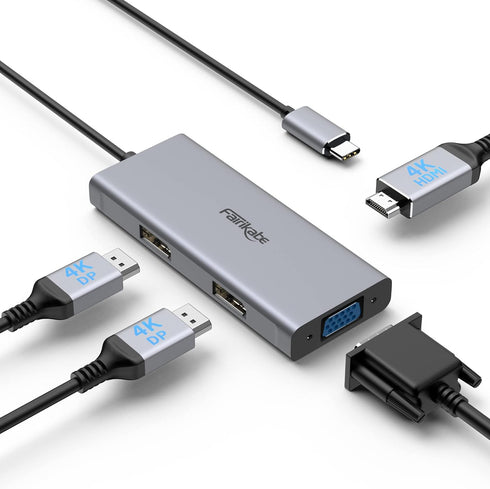 fairikabe USB C Docking Station Dual Monitor Display Port Splitter, 4in1 USB-C to