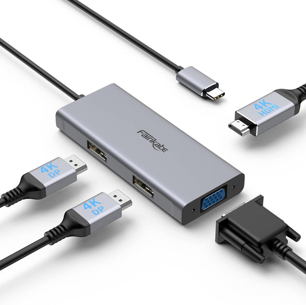fairikabe USB C Docking Station Dual Monitor Display Port Splitter, 4in1 USB-C to