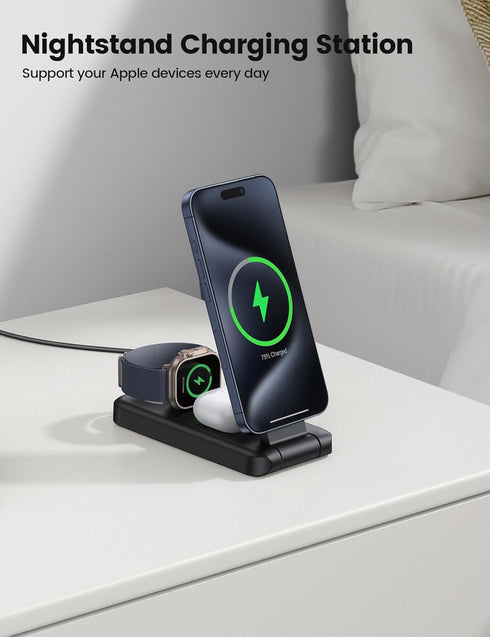 Lamicall 3 in 1 Charging Station for Apple, Magnetic Foldable Wireless Charger Stand, Fast Charging Station for iPhone