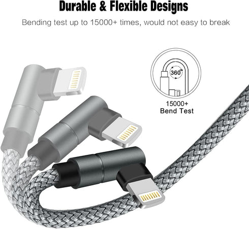 10FT MFi Certified USB C to Lightning Cable - 90 Degree Fast Charger for iPhone 13/12/11/XS/XR/8 & iPad 8th, Nylon