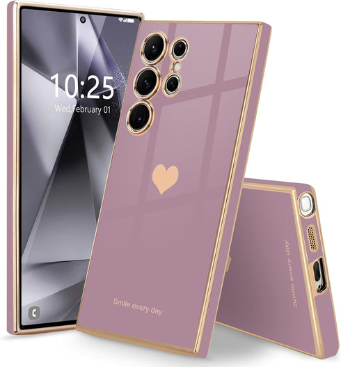 Teageo Lavender Case for Samsung Galaxy S24 Ultra 5G - Cute Love-Heart, Soft Silicone, Shockproof, Full Camera