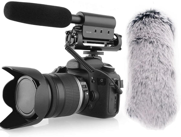 SGC-598 3.5mm Interview Shotgun Microphone with Windscreen Muff, Cardioid Directional Mic for DSLR Cameras