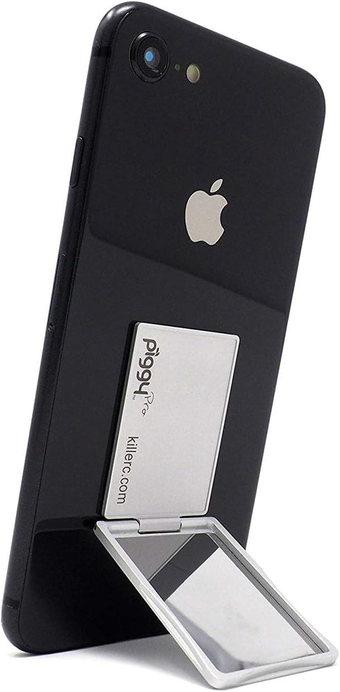 Flip Stand Adjustable Phone Stand & Grip with Compact Mirror, Compatible with Magnet Car Mount, Silver