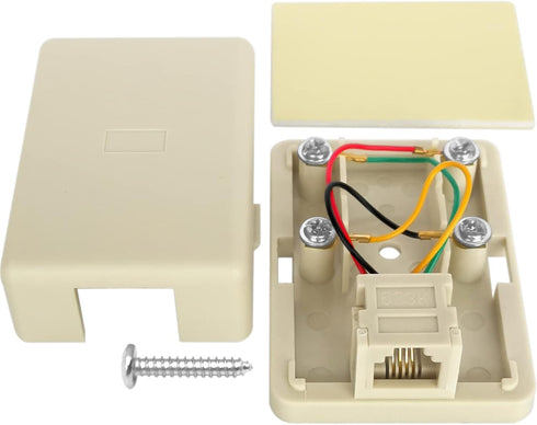 Phone Jack Surface Mount Single Port Telephone Jack Box 4 Screw Terminals to 1 RJ11 6P4C Female Ivory
