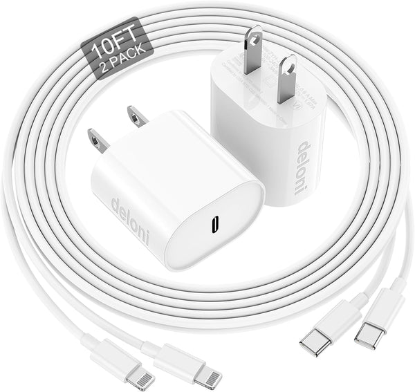 Fast Charging Phone Charger: 10FT MFi Certified USB C to Lightning Cable & 20W Block for iPhone 14 Pro/13 Pro Max/12/11