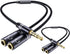 2 Pack 3.5mm Headphone Splitter, Hi-Fi Sounds Extension Cable Audio Stereo Y Splitter, Male to 2 Female