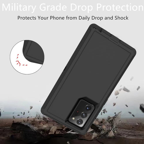 for Samsung Galaxy Note 20 Ultra Case, Heavy Duty Defender Dustproof Shockproof Protection 3 in 1 Rugged Cover, Black