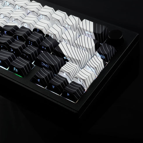 Tsungup PBT Keycaps, White & Black Topographic 128 Keys Shine Through Side Printed Keycaps 75 Percent for Gateron MX