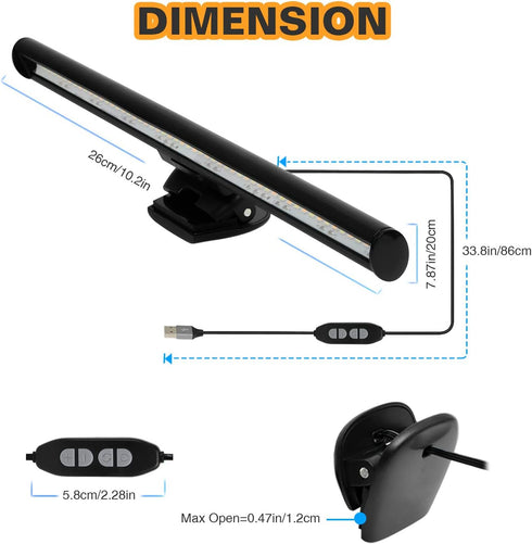 Monitor Light, Screen Light Bar Computer e-Reading LED Task Lamp, 3 Color Modes, 10 Brightness, USB Powered Monitor Lamp
