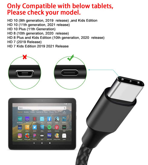 2-Pack 6ft USB C Cable - Compatible with Kindle E-readers, Fire Tablets (All-new HD 10 9th-11th Gen, 7 Kids Edition