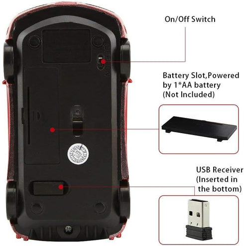 Sleep Sport Car Shaped Wireless Computer Mouse Ergonomic Gaming Optical Mouse USB 2.4G Mini Receiver