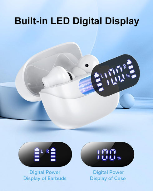 Wireless Earbuds, Bluetooth 5.3 Headphones, 42H Playtime, IPX7 Waterproof, HiFi Stereo Call Noise Cancelling Earphones