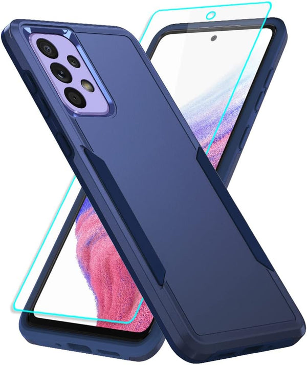 for Samsung A53 5G Case, Galaxy A53 5G Case with Screen Protector, Full Body Protection Durable Rubber Cover (Blue)