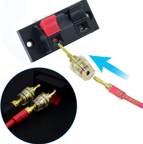 2-Pack Gold Plated 24K 4mm Female to 2mm Pin Banana Adapter for Speaker Terminals
