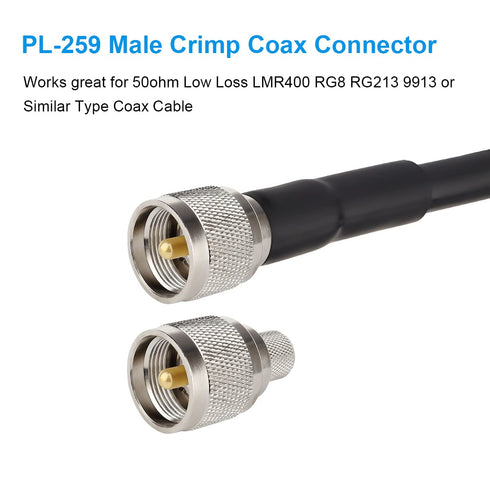 PL259 Male Crimp Coax Connector, SO239 UHF for LMR400/KMR400/RG8/RG8U/RG213/9913/7D-FB Coax Cable (Pack of 5)