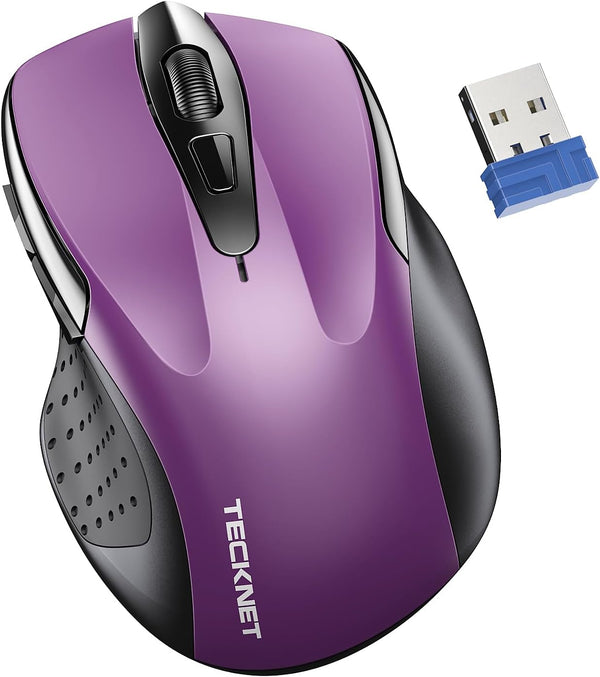 TECKNET Wireless Mouse for Laptop, Silent Click, 2.4G USB Optical Mouse with 6 Adjustable 4000 DPI - Purple