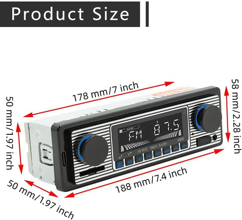 Single Din Car Radio, Classic FM Radio, Bluetooth Car Stereo with Hands-Free Calling and USB Playback