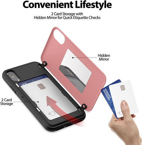 GOOSPERY Magnetic Secure Bumper Case for iPhone Xs/X, Card Holder Wallet, Dual Layer Protection with Sticky Mirror