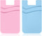 2Pack Phone Wallet, Silicone Credit Card Holder Stick on Double Pocket for Back of Cell Phone Case (Sky Blue, Pink)
