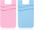 2Pack Phone Wallet, Silicone Credit Card Holder Stick on Double Pocket for Back of Cell Phone Case (Sky Blue, Pink)