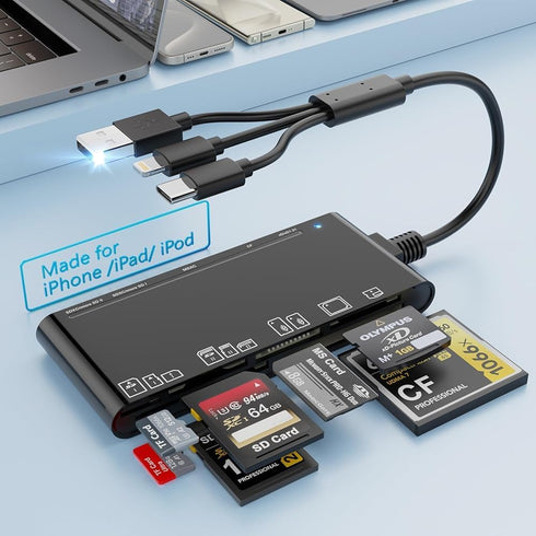 MTAKYA Multi Memory Card Reader, 7-in-3 USB C Lighting USB3.0 Multi Card Reader