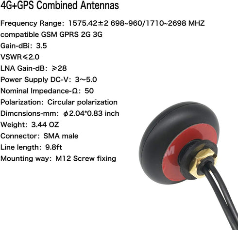 4G LTE Antenna BD GPS Combined Outdoor Screw Mount Combo Mimo Antenna 3.5dbi with Dual SMA Male Connector 9.8ft Cable