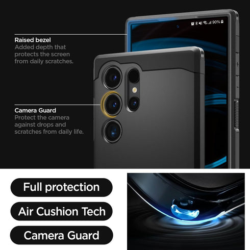 Spigen Tough Armor Case for Galaxy S24 Ultra, Black with Kickstand, Military-Grade Protection for 2024
