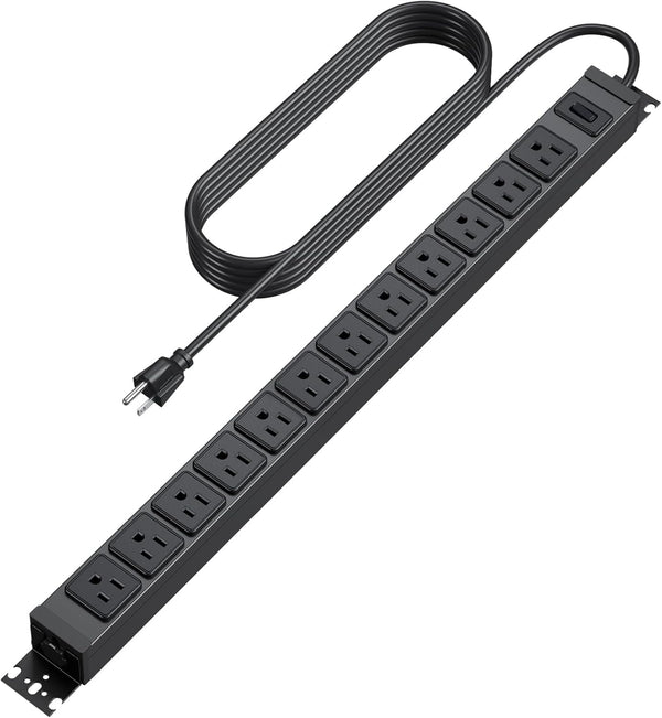 HHSOET 360° Rotating 12 Outlet Mountable Power Strip - Heavy Duty Wall Mount Surge Protector with Switch