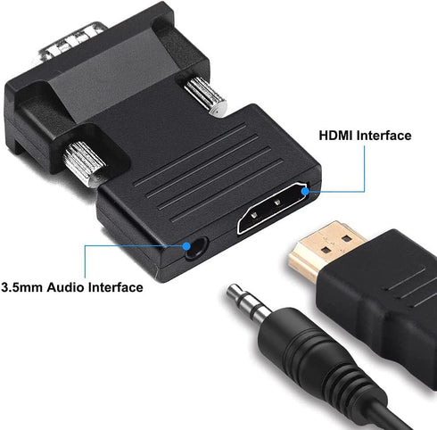 HDMI to VGA Adapter, 1080P 60Hz with 3.5mm Audio Cable, Compatible with Laptop to TV Projector Monitor