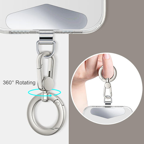 TENOC 360 Metal Phone Tether, Universal Cellphone Lanyard Pad with Rotation Spring Ring, Silver