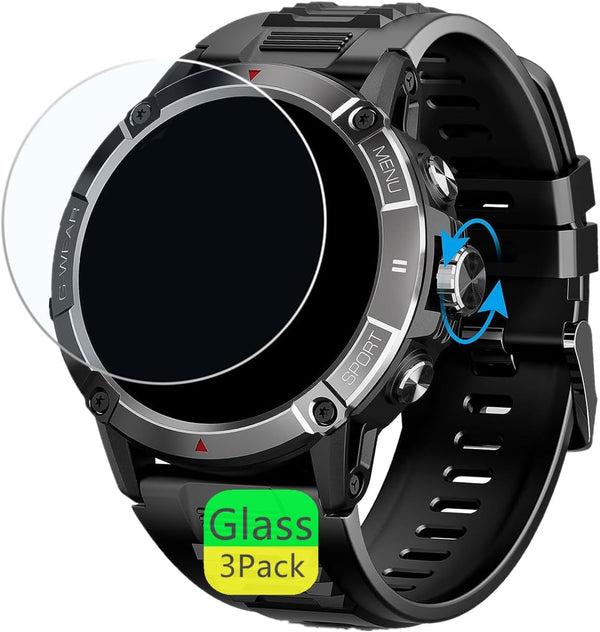 Screen Protector for Jdcrsj Military S66 Smart Watch, 1.52" (3 Pack) 9H Tempered Glass Film for Nehcovbo, Bvlrksc NX8