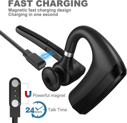 Bluetooth Headset V5.0 - Wireless Earpiece with 24Hrs HD Calling, CVC8.0 Dual Mic Noise Cancelling, Hands-Free for
